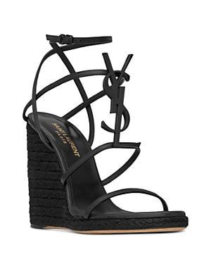 Womens Cassandra Wedge Espadrilles In Leather With Black Monogram Product Image