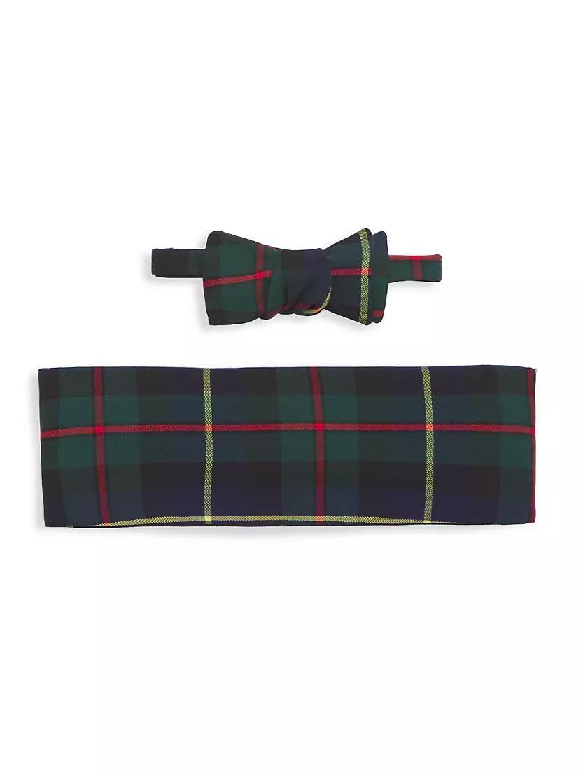 Plaid Wool Bow Tie & Cummerbund Set Product Image