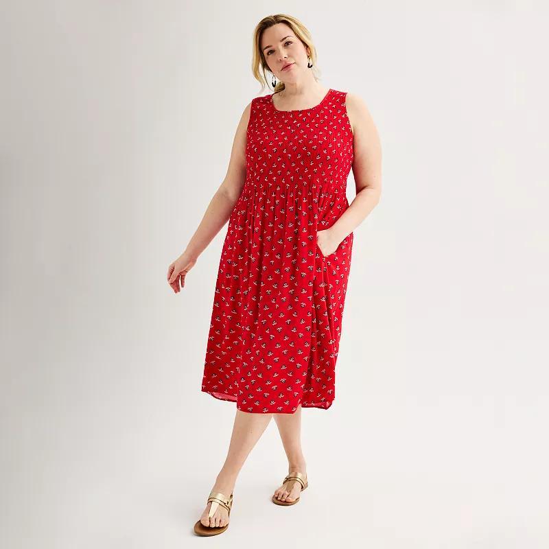 Plus Size Croft & Barrow Smocked Swing Midi Dress, Womens Product Image