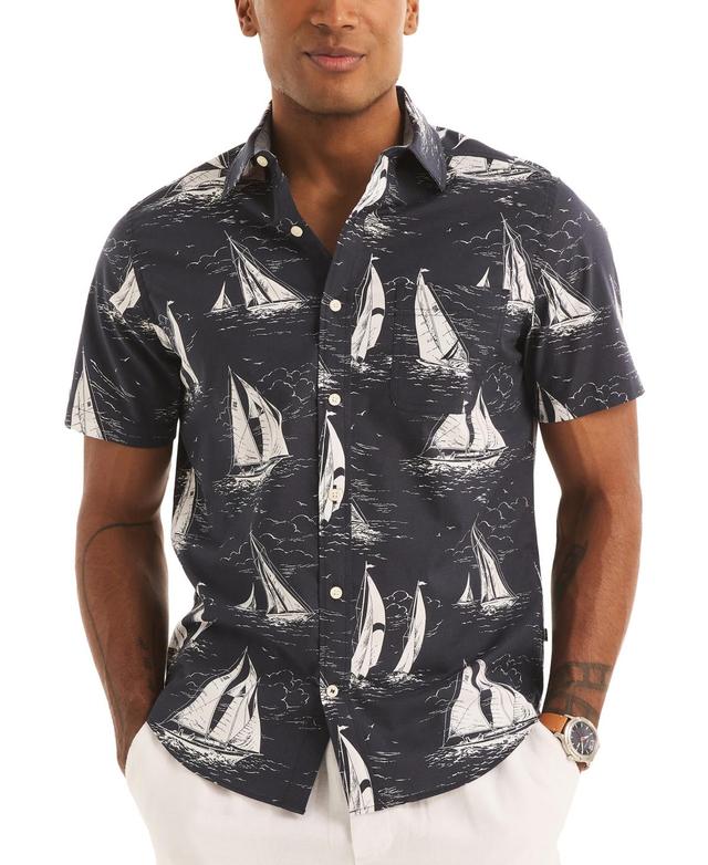 Men's Sailboat Print Short Sleeve Button-Front Shirt Product Image