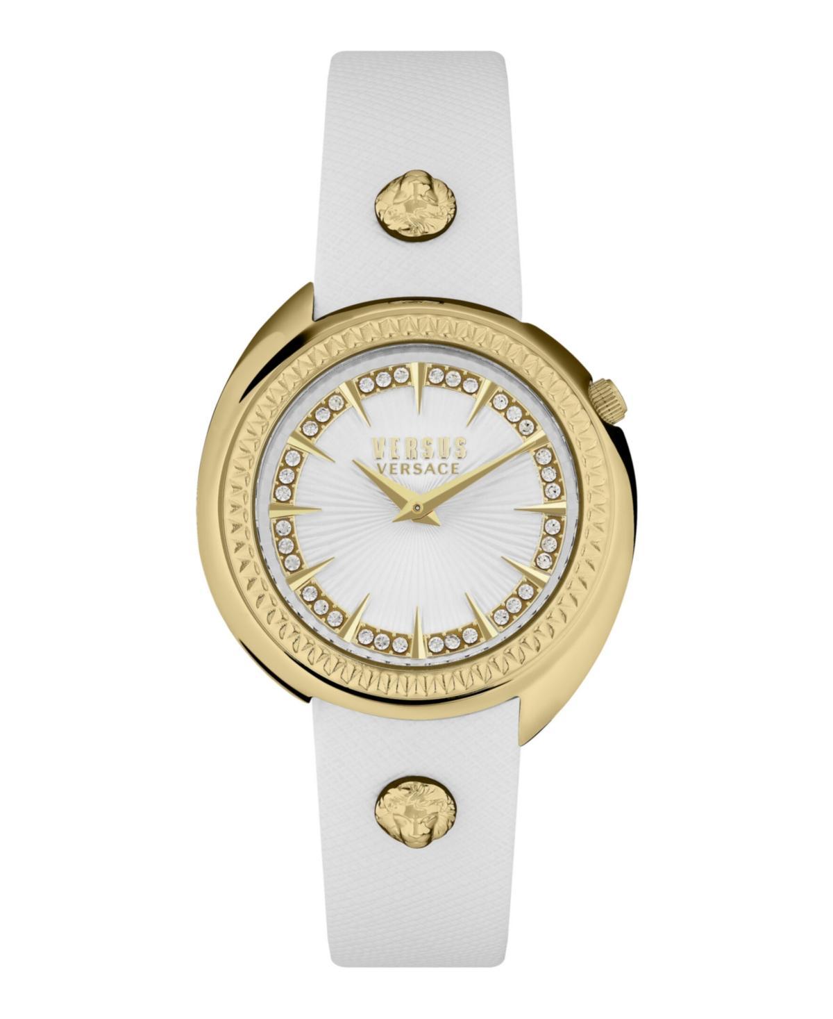 Versus By Versace Womens Tortona Crystal Two Hand White Leather Strap Watch Product Image