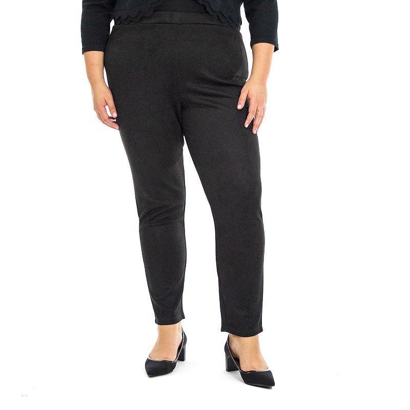 Plus Size Nina Leonard Scuba Faux-Suede Pants, Womens Product Image