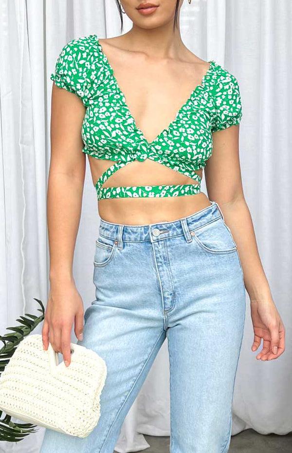 Colette Green Floral Crop Top Product Image