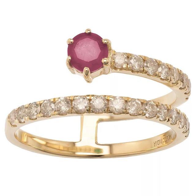 Gemistry 14k Gold Ruby & White Topaz Wrap Ring, Womens Product Image