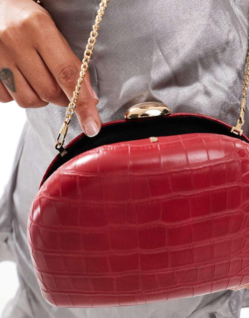 True Decadence faux croc box clutch in red Product Image