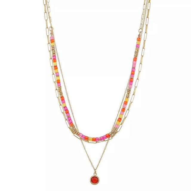 Sonoma Goods For Life Multicolor Beaded Layered Necklace, Womens, Pink Product Image