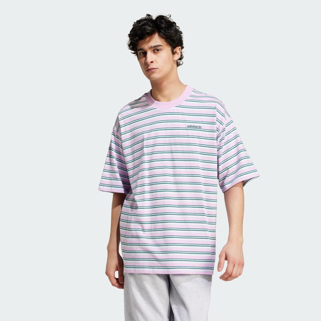 adidas 80s Loose Striped Tee Bliss Lilac M Mens Product Image