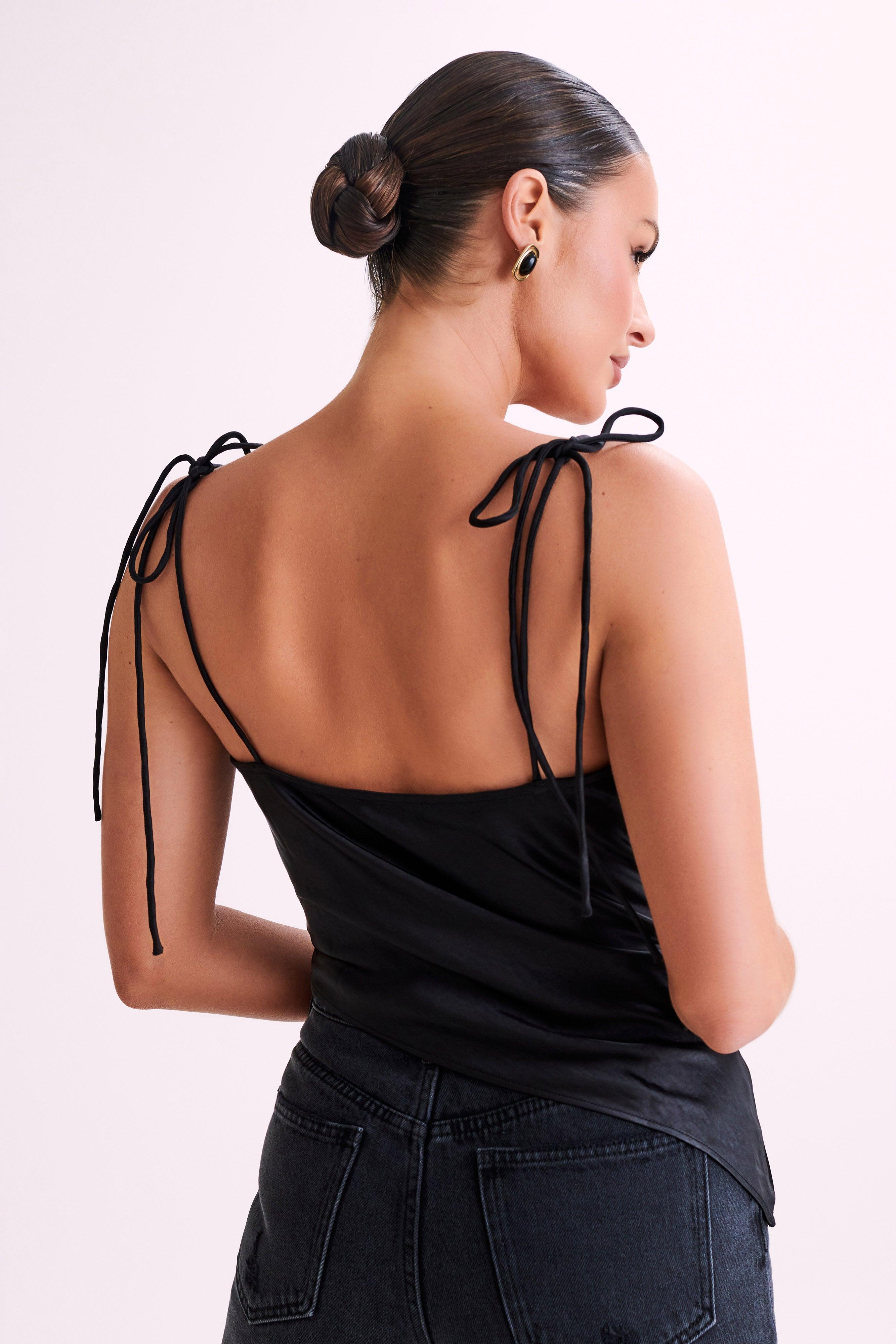 Zavani Asymmetrical Satin Camisole - Black Product Image