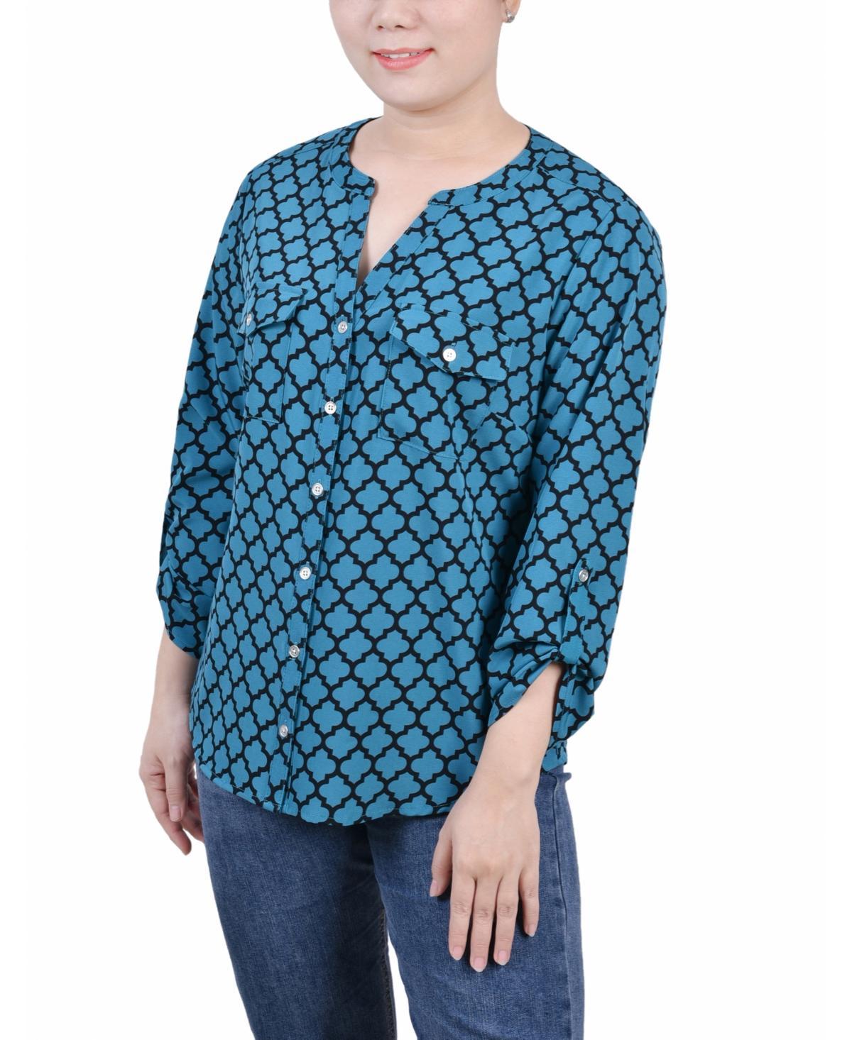 Womens 3/4 Roll Tab Sleeve Mandarin Collar Blouse Product Image