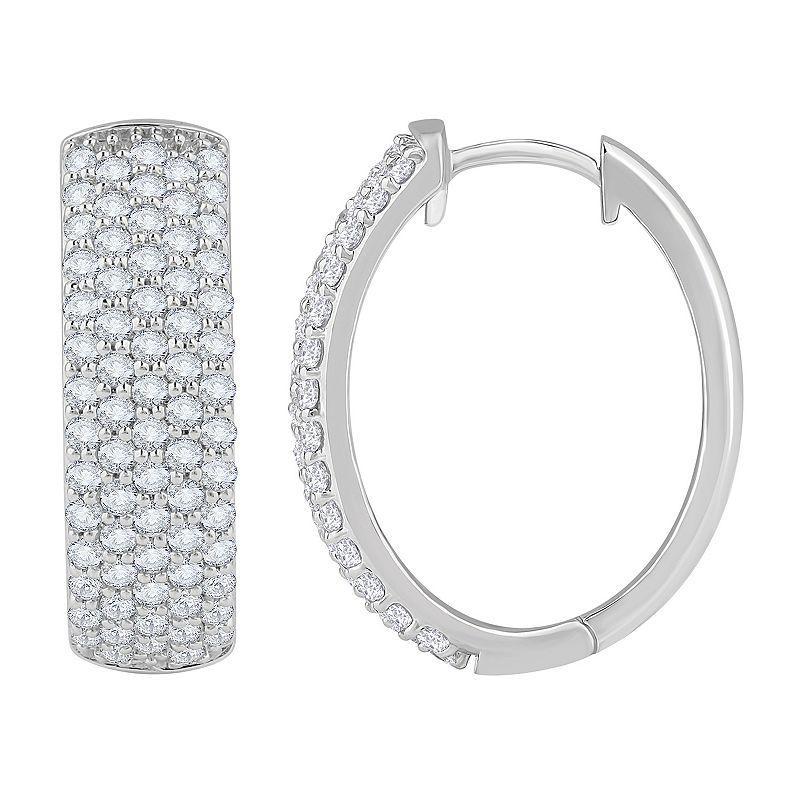 Diamond Medley 14k White Gold 2 Carat T.W. Lab-Grown Diamond Triple Pave Hoop Earrings, Womens, 14k Whgold Product Image