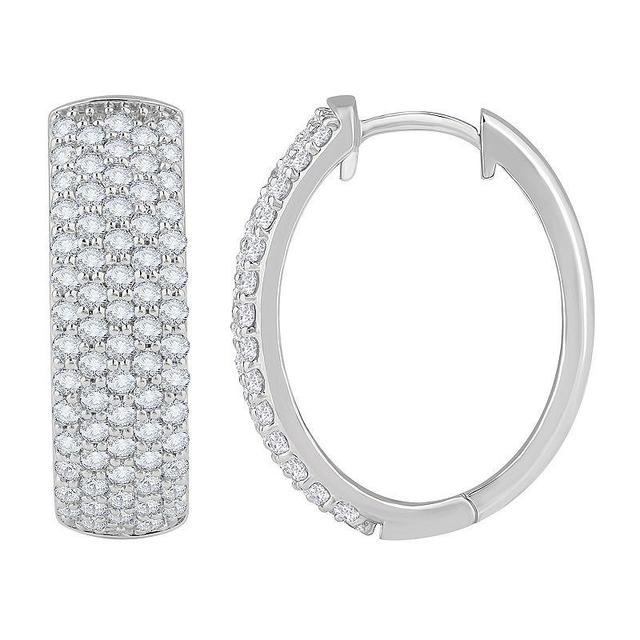 Diamond Medley 14k White Gold 2 Carat T.W. Lab-Grown Diamond Triple Pave Hoop Earrings, Womens Product Image