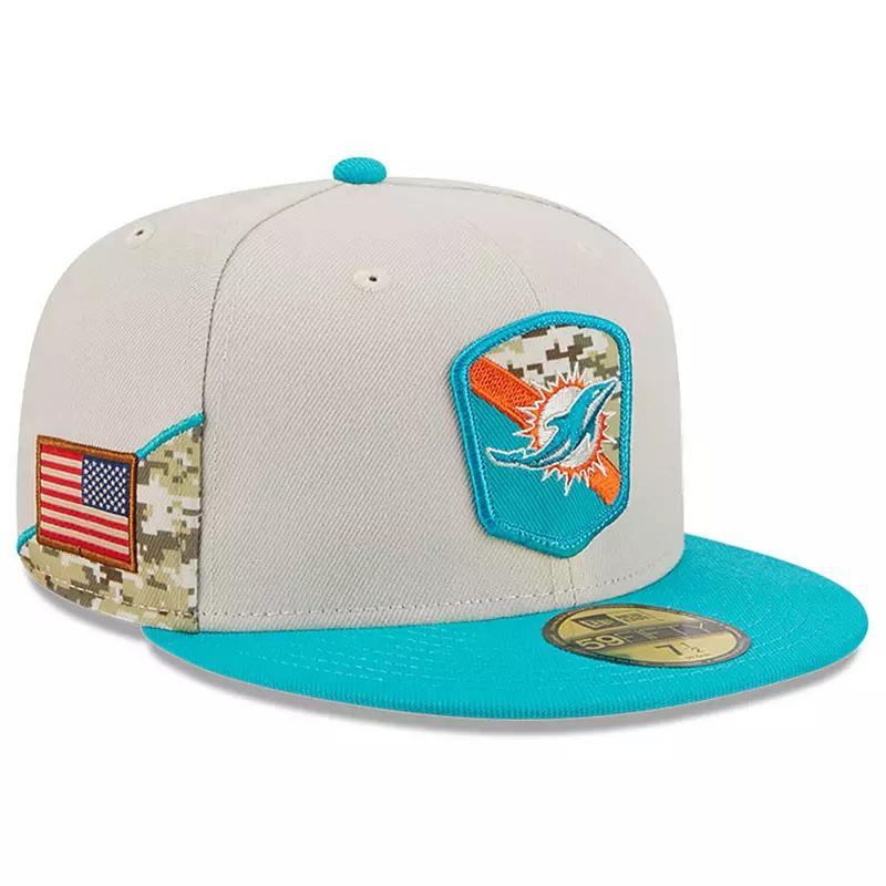 Mens New Era Stone/Aqua Miami Dolphins 2023 Salute To Service 59FIFTY Fitted Hat Product Image