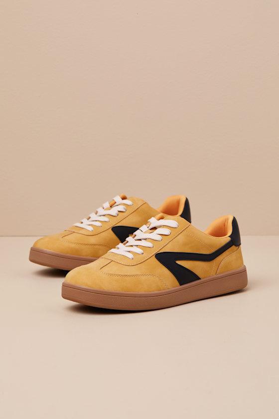 Voyage Mustard Color Block Suede Lace-Up Sneakers Product Image