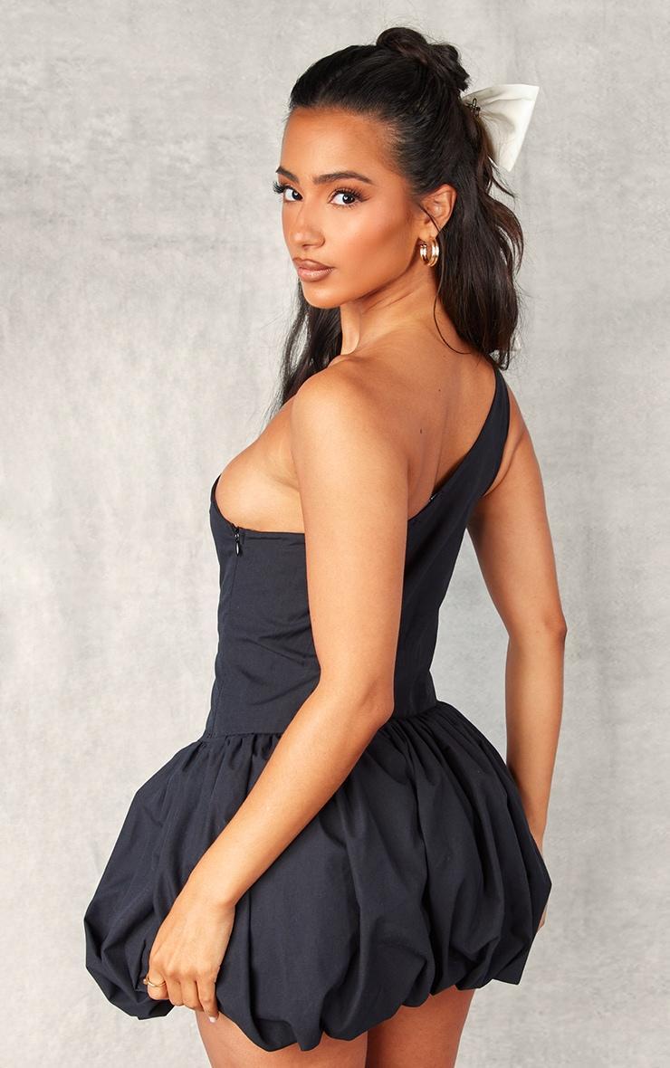 Petite Black One Shoulder Puffball Mini Dress Product Image