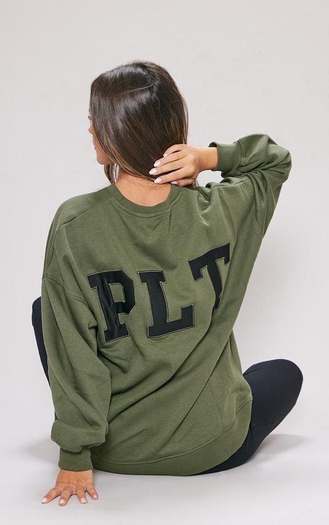 PRETTYLITTLETHING Khaki Back Embroidered Sweatshirt Product Image