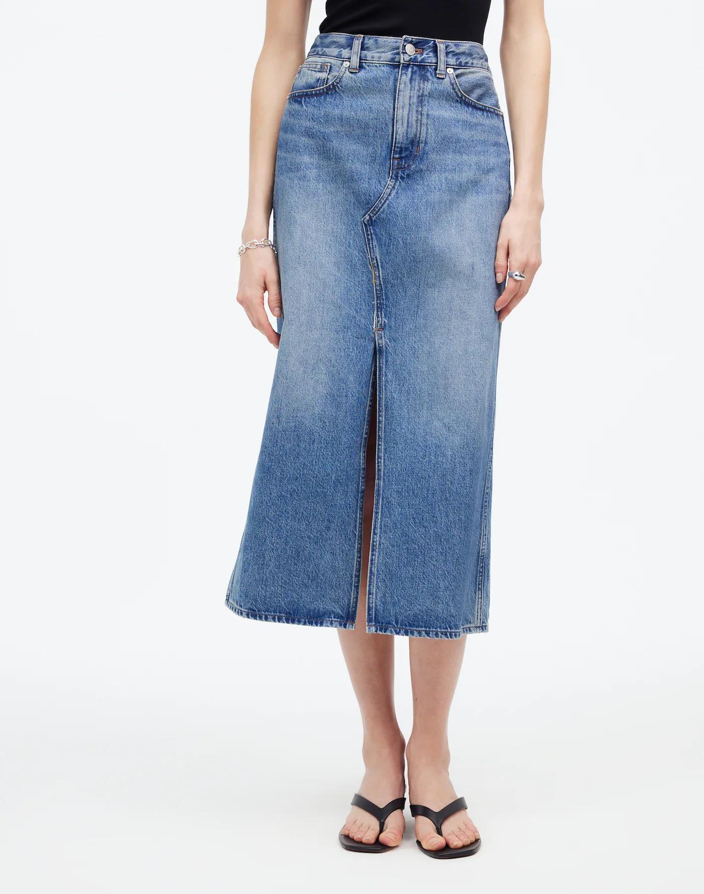 The Rilee Denim Midi Skirt Product Image