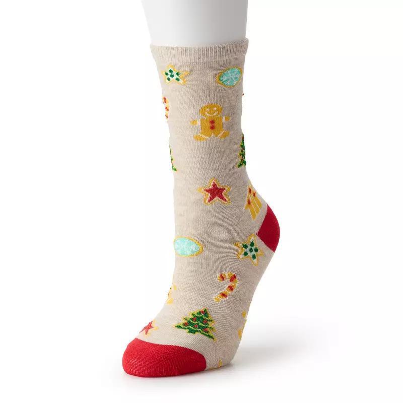 Womens Shine Christmas Cookies Crew Socks Brown Product Image