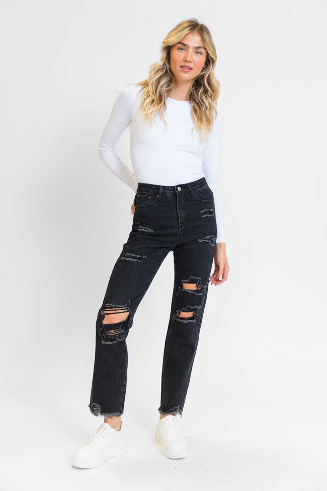 Megan Black Wash Distressed Straight Leg Tall Mom Jeans product image