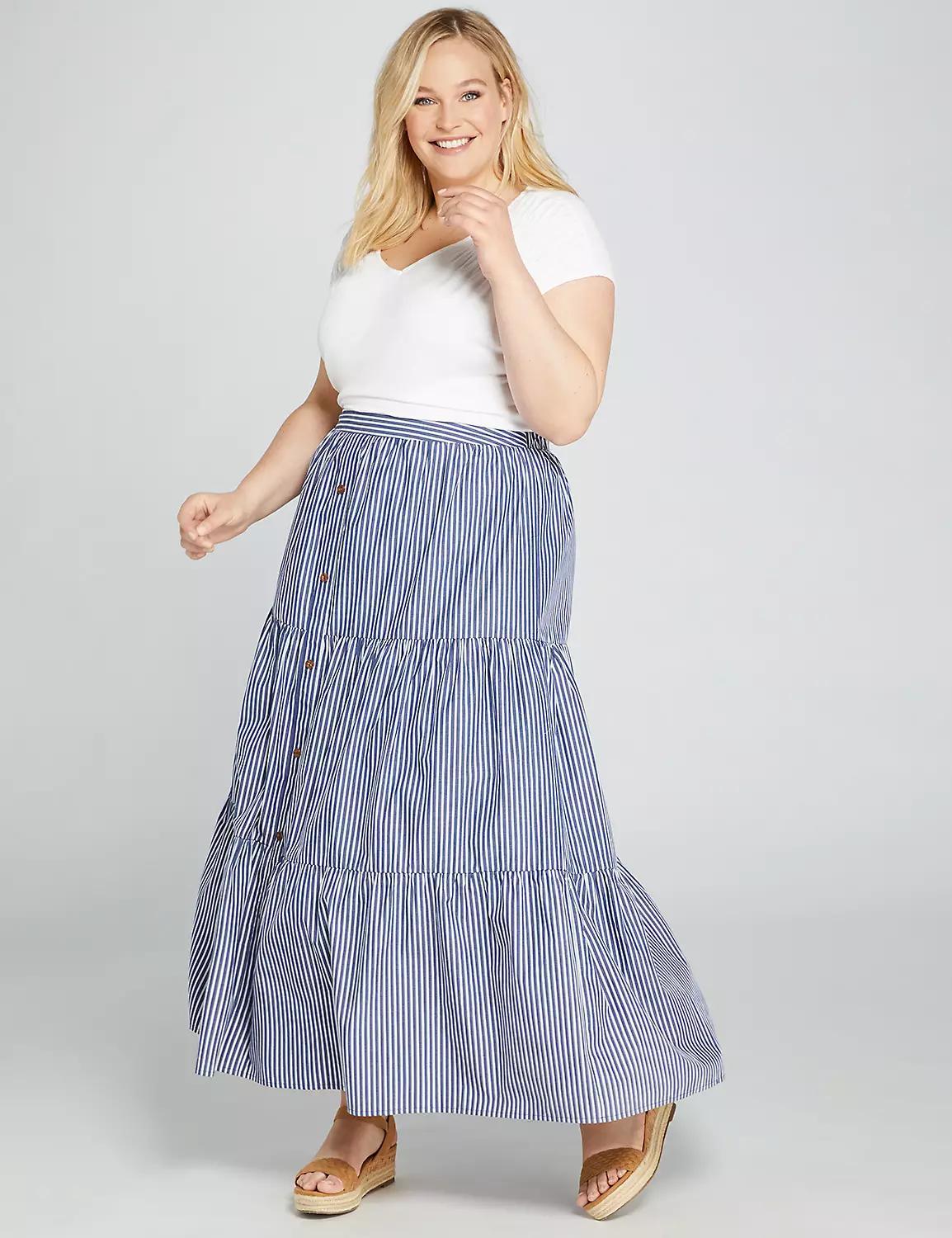 Striped Button-Front Maxi Skirt Product Image