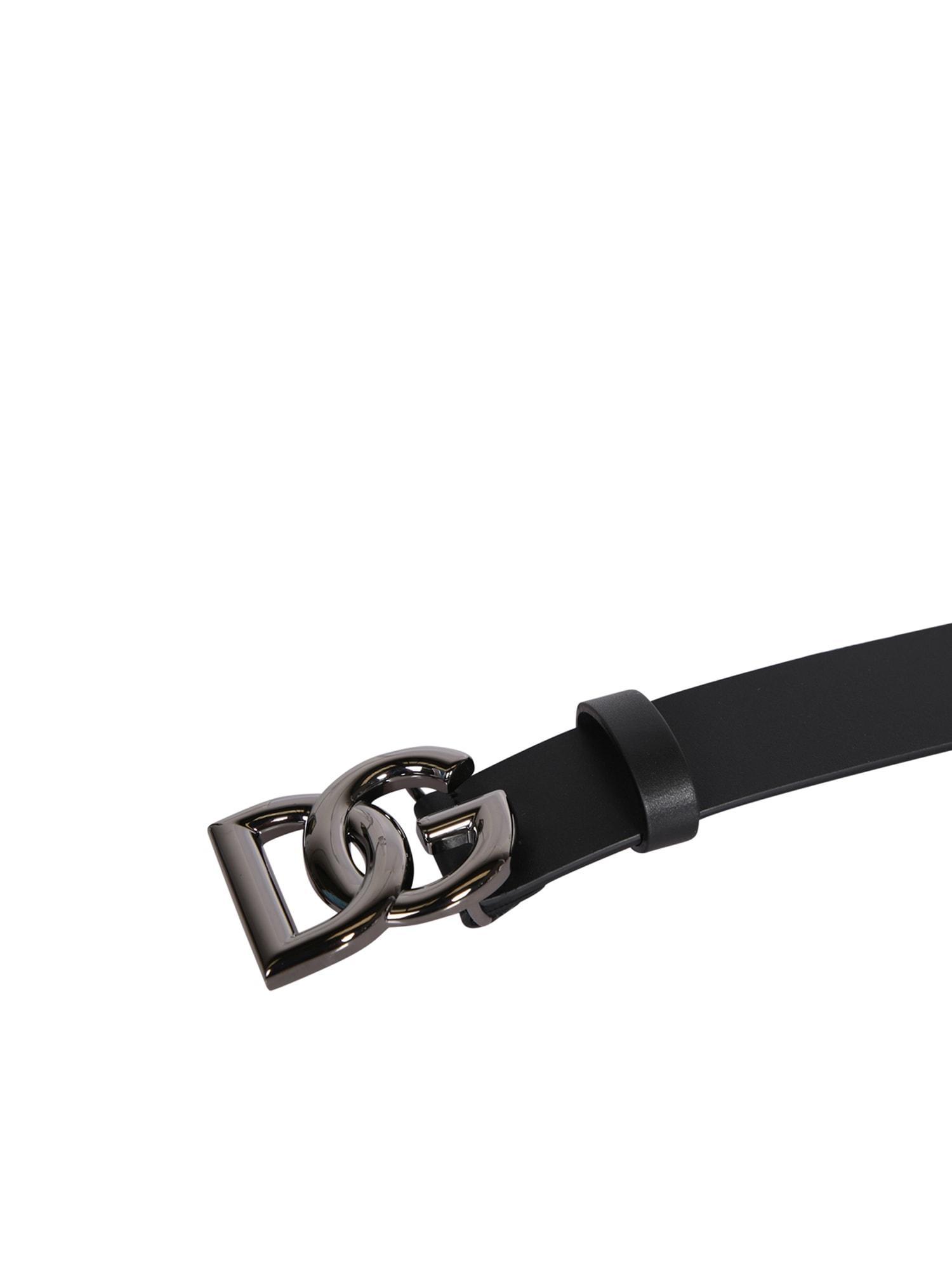 Dg Logo-buckle Leather Belt In Black Product Image