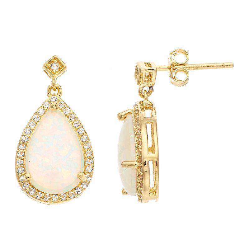 Gemminded 18k Gold Over Silver Lab-Created Opal Drop Earrings, Womens, Gold Tone Product Image