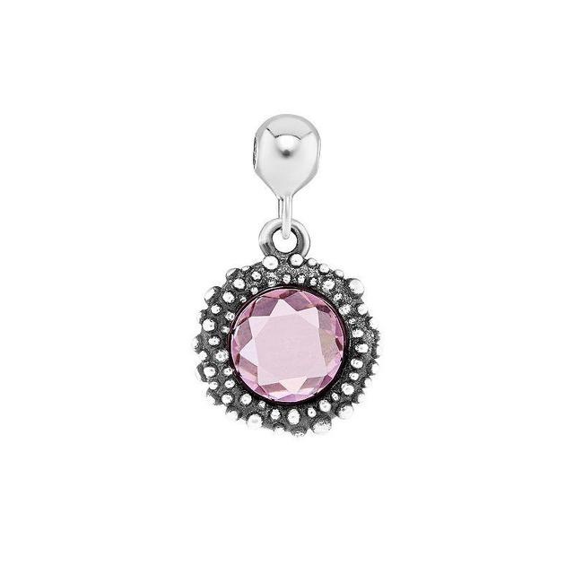 PRIMROSE Sterling Silver Oxidized Beaded Round Cubic Zirconia, Red Corundum & Spinel Sliding Charm, Womens, Pink Product Image