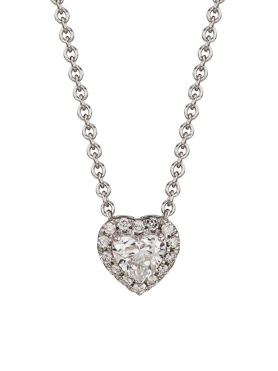 Womens 14K White Gold & 0.25 TCW Diamond Heart Pendant Necklace Product Image