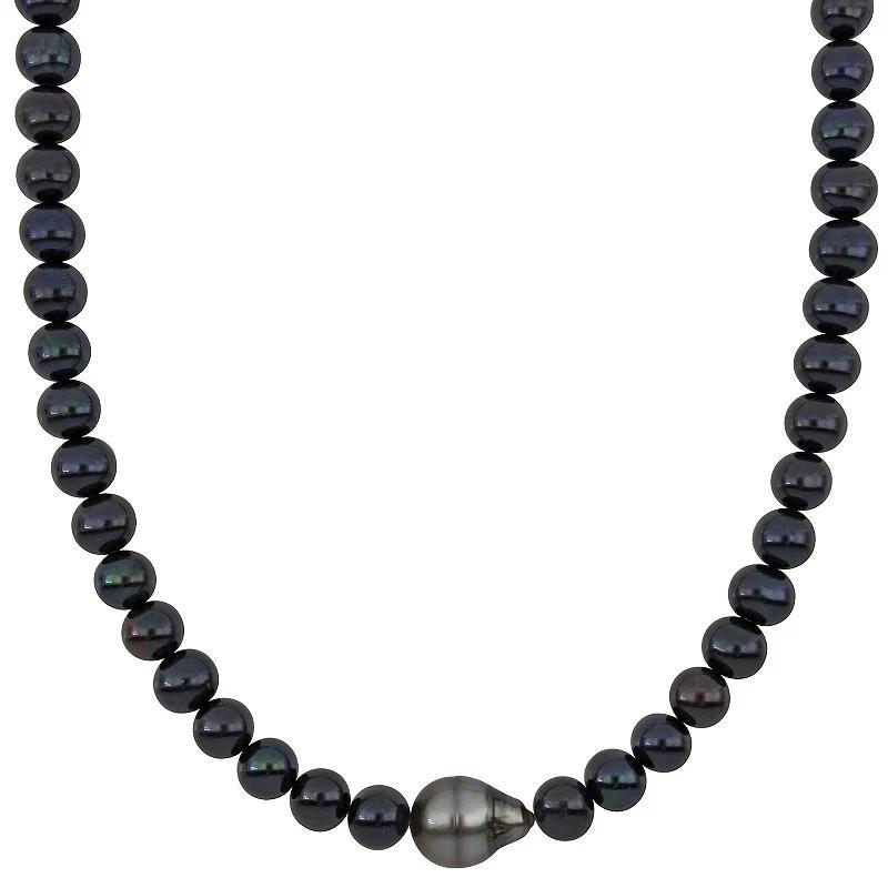 Mens Stella Grace Dyed Black Freshwater Cultured Pearl & Black Tahitian Cultured Pearl Necklace with Sterling Silver Clasp Product Image