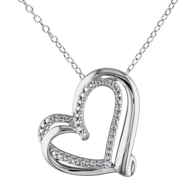 Stella Grace Sterling Silver Heart Pendant Necklace, Womens White Product Image