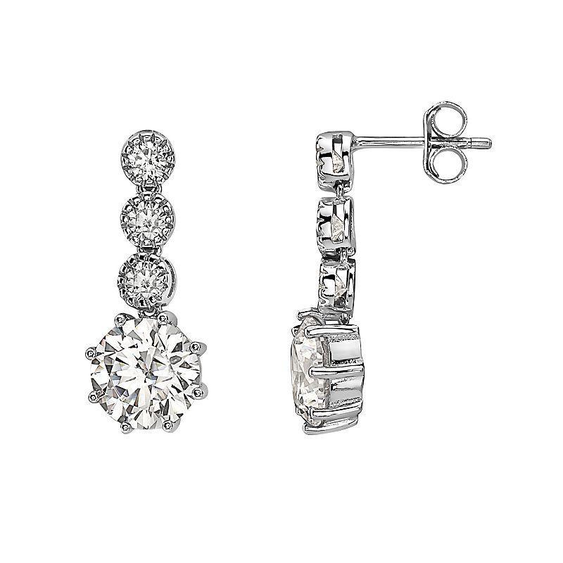 Sterling Silver Round Cubic Zirconia Tier Drop Earrings, Womens Product Image