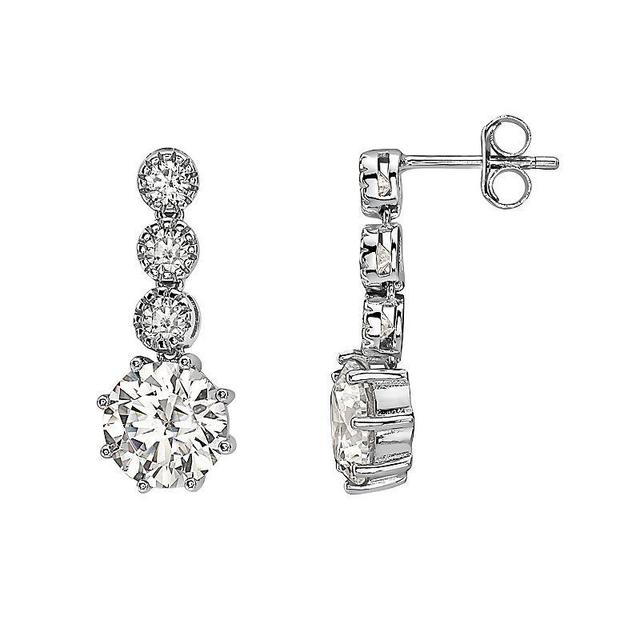 Sterling Silver Round Cubic Zirconia Tier Drop Earrings, Womens, White Product Image