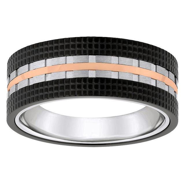 Rose & Black Ion-Plated Stainless Steel Mens Wedding Band Tone Product Image