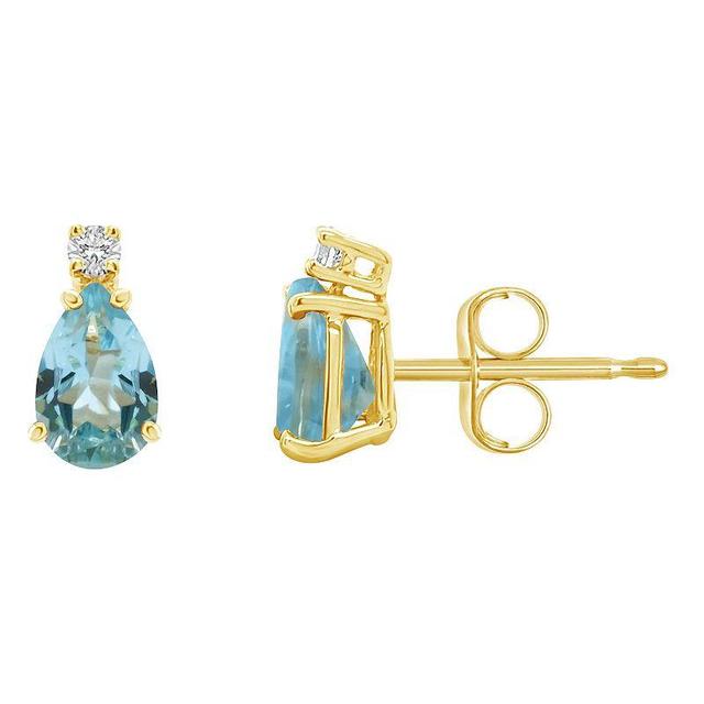 Aquamarine (3/4 ct.t.w) and Diamond Accent Stud Earrings in 14K Yellow Gold Product Image