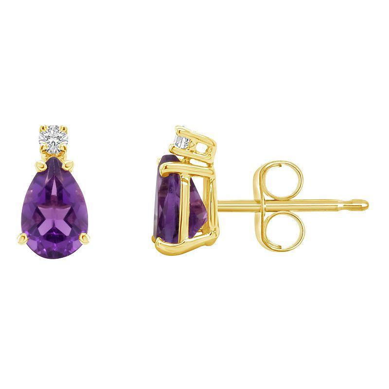 Celebration Gems 14k Gold Gemstone & Diamond Accent Stud Earrings, Womens, Purple Product Image