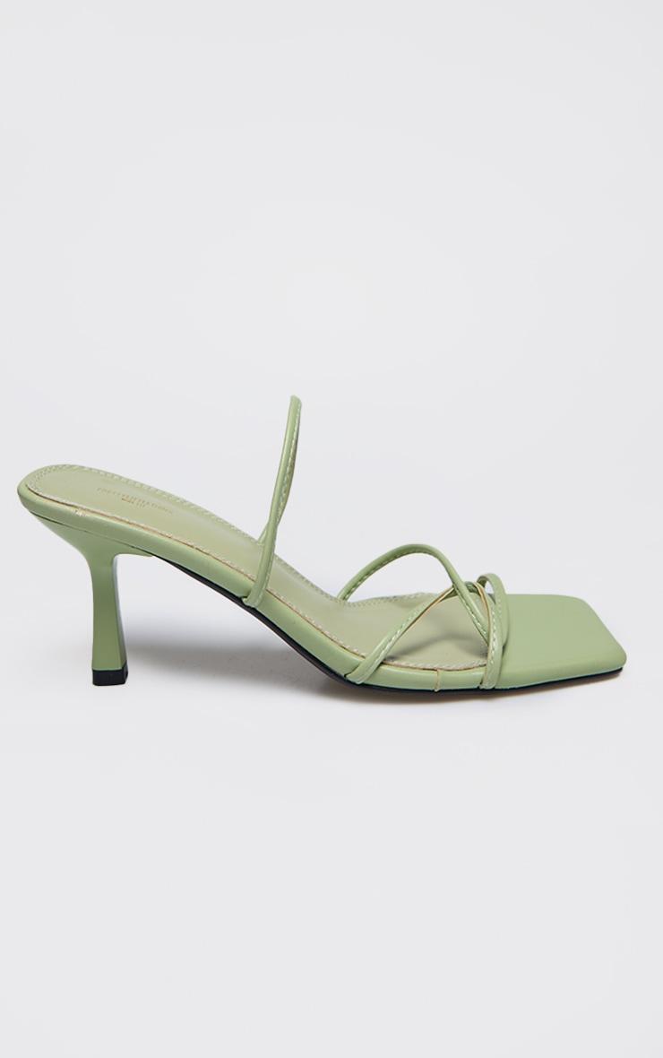 Green PU Wide Fit Cross Over Strap Heeled Mules Product Image