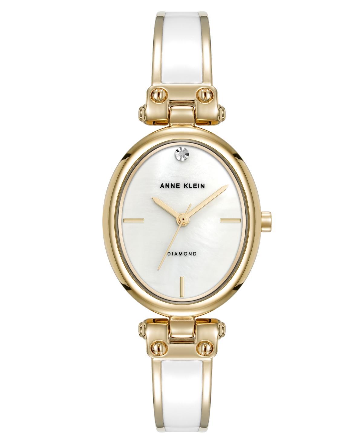 Anne Klein Womens Quartz White Oval Diamond Accented Gold-Tone Alloy Metal Bangle Watch - White Product Image