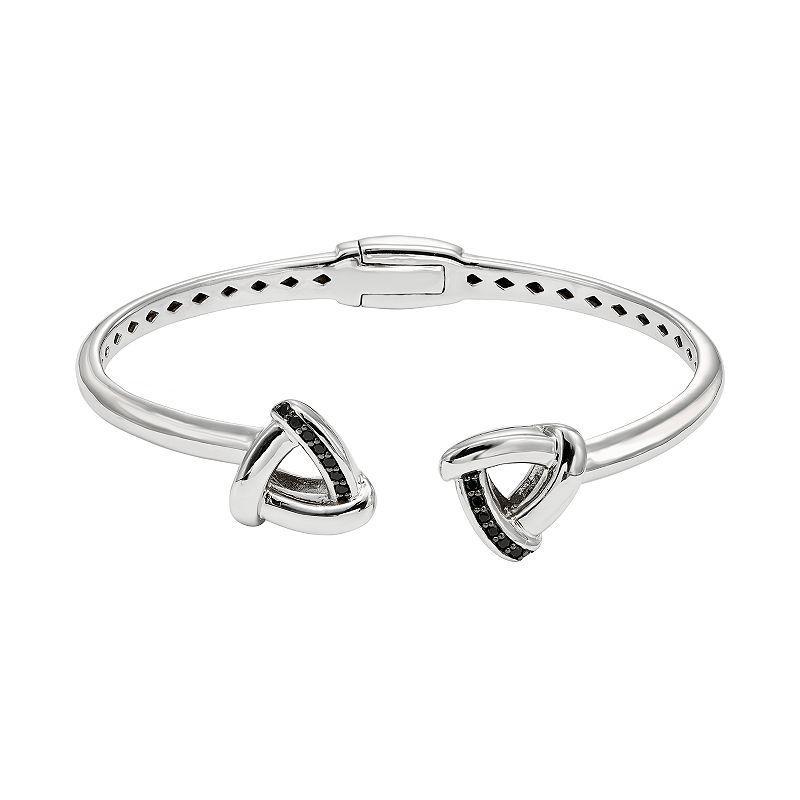 Black Spinel Sterling Silver Hinged Cuff Bracelet, Womens Product Image