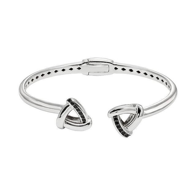 Black Spinel Sterling Silver Hinged Cuff Bracelet, Womens Product Image