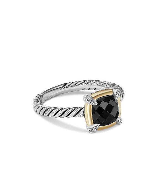 David Yurman 18K Yellow Gold & Sterling Silver Petite Chatelaine Onyx & Diamond Bezel Ring Product Image