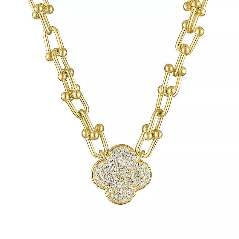 Designs by Gioelli 14k Gold over Sterling Silver Lab-Created White Sapphire Clover U-Link Necklace, Womens Gold Tone Product Image