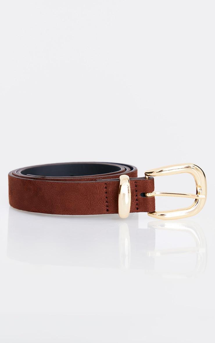 Tan Faux Suede Square Buckled Waist Belt Product Image