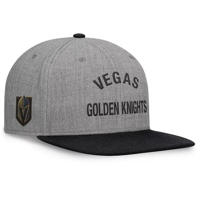 Mens Fanatics Signature Heather Gray Vegas Golden Knights Elements Flat Brim Leather Strapback Hat Product Image