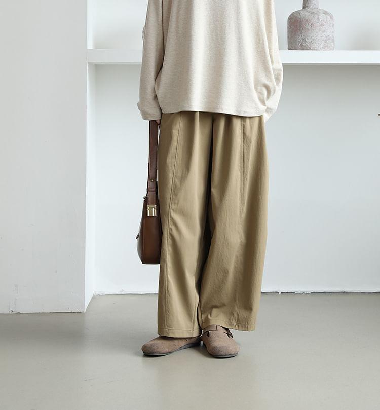 High Waist Plain Loose Fit Pants Product Image