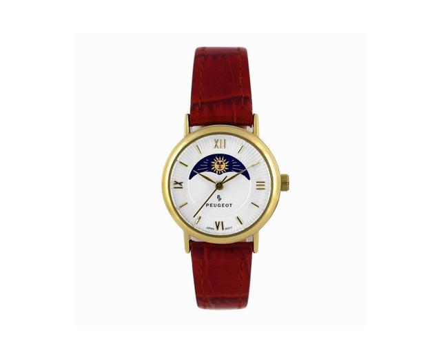 Peugeot Womens 26mm Sun-Moon Phase Gold Watch with Brown Leather Strap - Gold Product Image