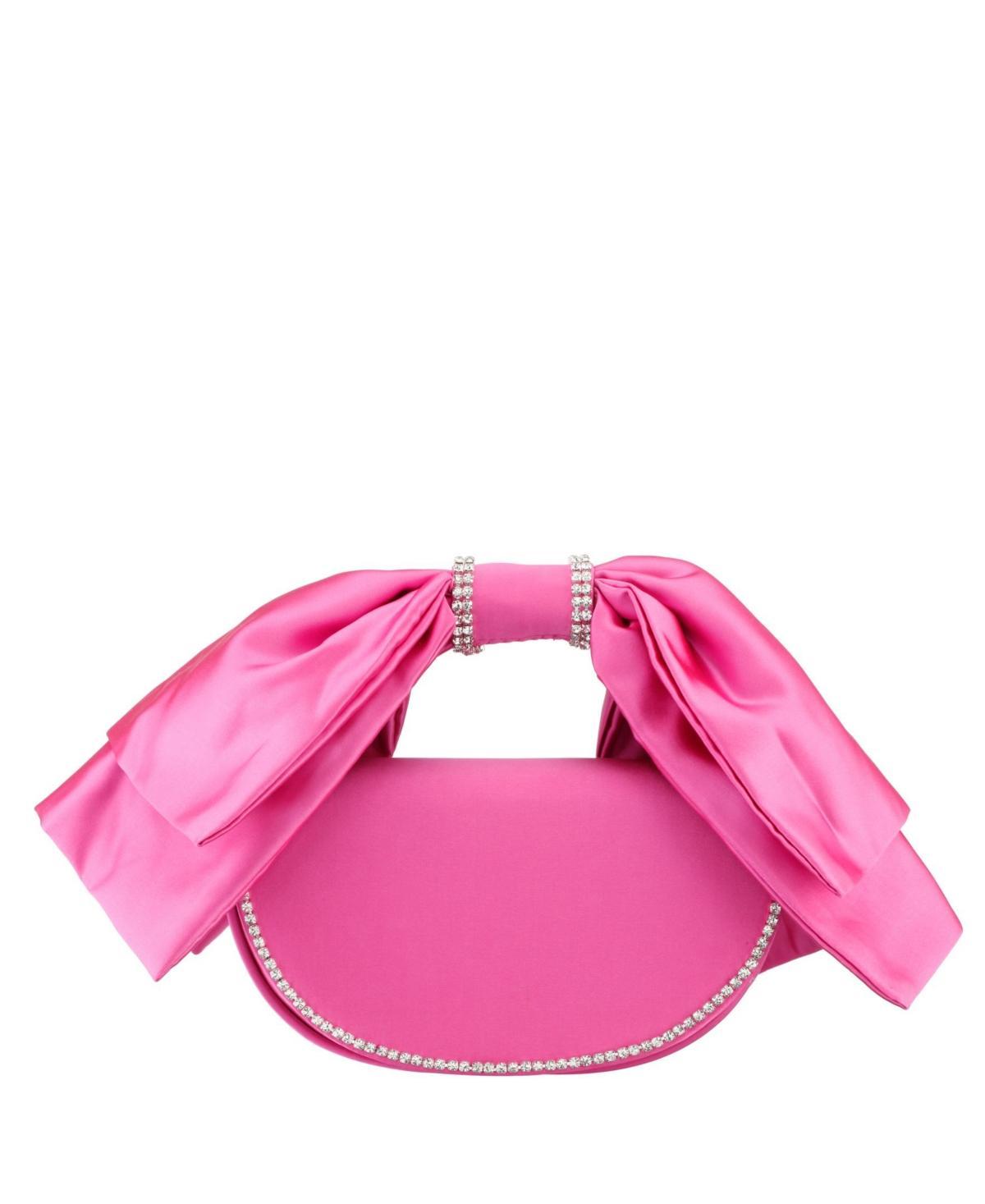 Womens Crystal Trim Satin Bow Clutch Bag Product Image