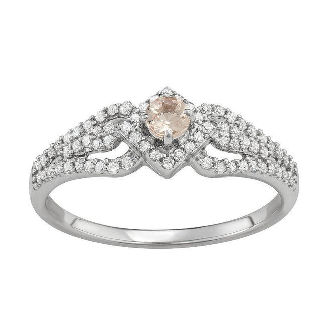 14k White Gold 1/3 Carat T.W. Diamond & Gemstone Square Halo Ring, Womens Pink Product Image