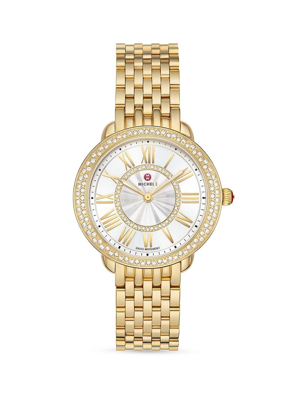 Serein Mid Diamond Gold-Plated Watch with White Sunray Dial Product Image