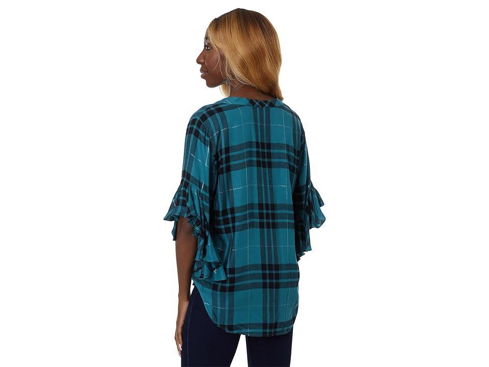 Vince Camuto Plaid Ruffle Sleeve Top Product Image