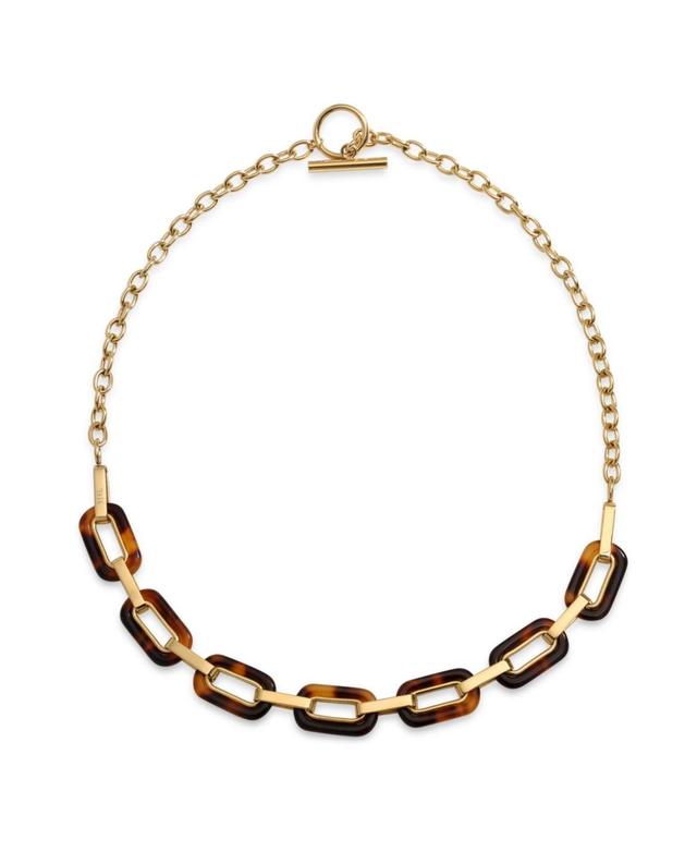 Bling Jewelry Fashion Golden Brown Oval Link Faux Tortoise Shell Collar Necklace For Women Teen Gold Plated Stainless Steel Chain Toggle Clasp - Gold- Product Image