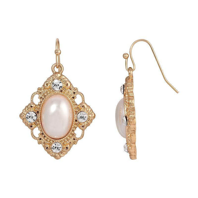 1928 Gold Tone Faux Crystal Earrings, Womens, White Product Image